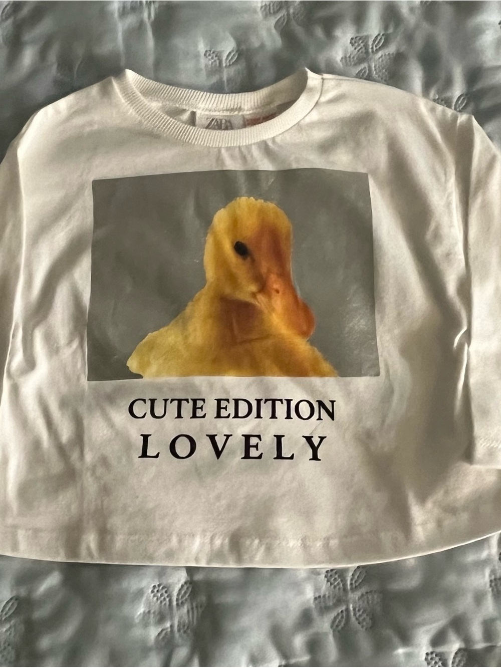 Zara White long sleeve Tee with Yellow Duck Graphic - "Cute Edition Lovely"
